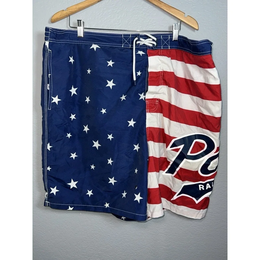 Polo Ralph Lauren Swim Trunks Mens 4XB USA American Flag Patriotic July 4th Boat